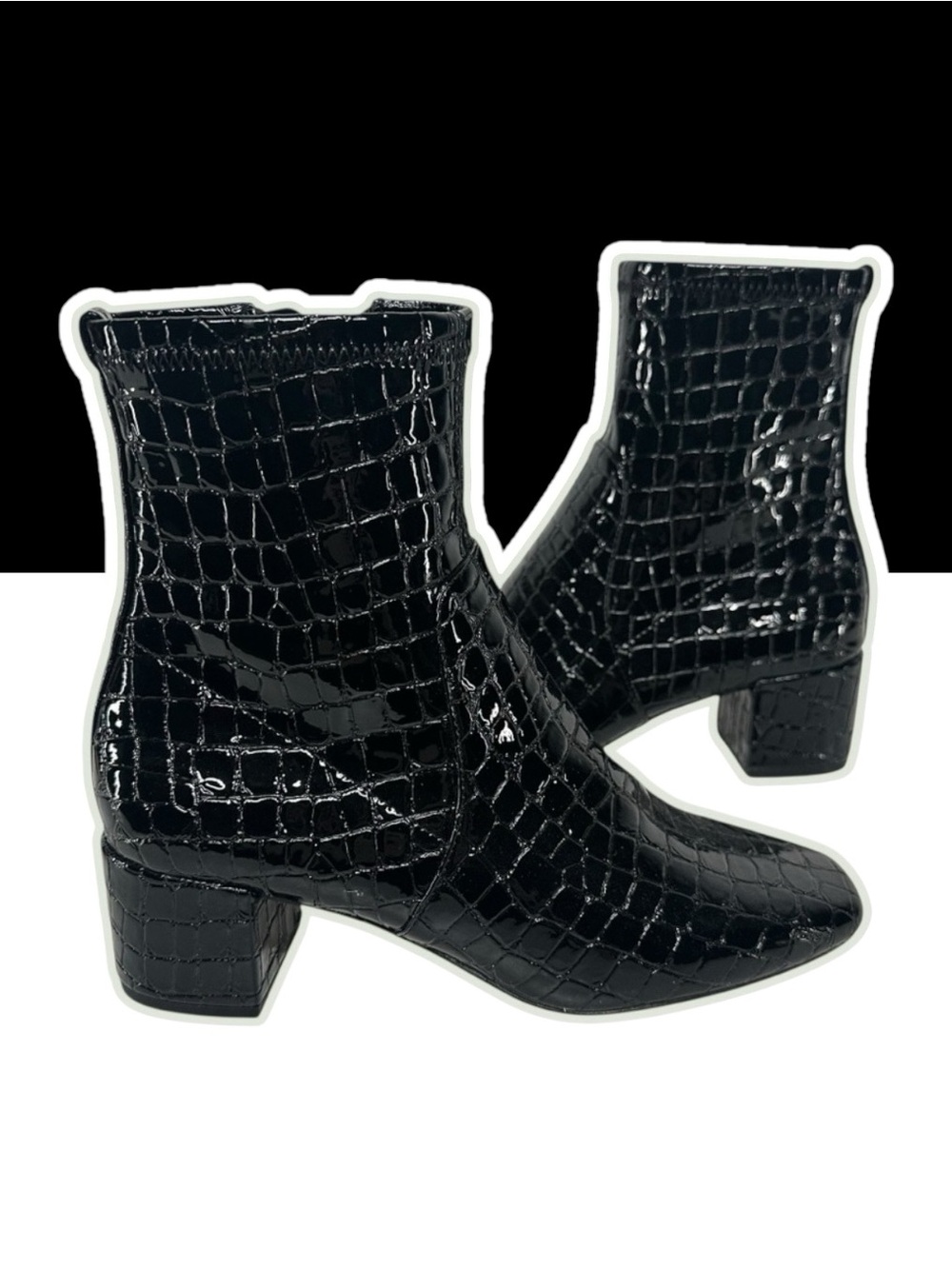 ALDO / Black Faux Croc Booties / Block Heel / Size 6.5 / Goth Emo Glam Rock